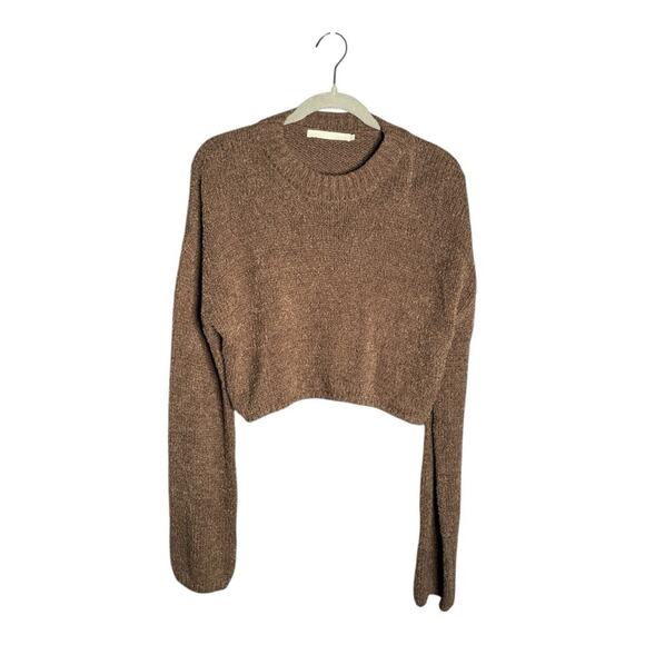 One Grey Day Brown Long Sleeve Cropped Tight Knit Sweater Size XS - Picture 1 of 7